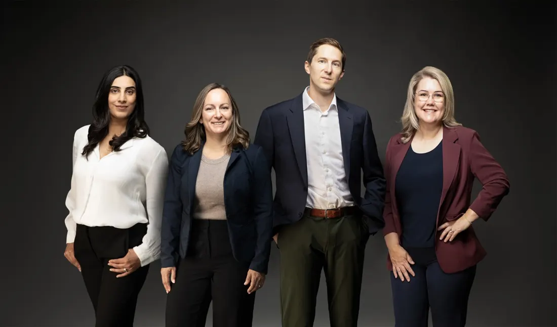 The four partners of Acquen Partners: Pavan Sidhu, Rosalie Hughes, Jared Epp and Leslie Doka